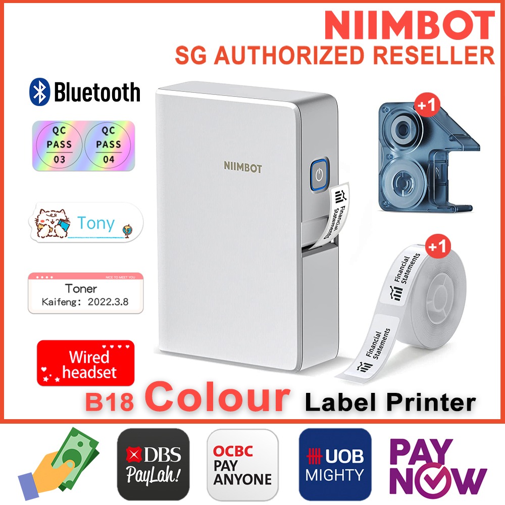 NIIMBOT B18 Colour Label Printer, Wireless Bluetooth Connection, Mobile
