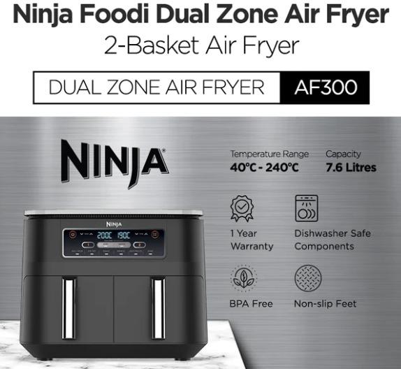 Ninja Foodi Dual Zone Air Fryer AF300, TV & Home Appliances, Kitchen Appliances, Fryers on Carousell