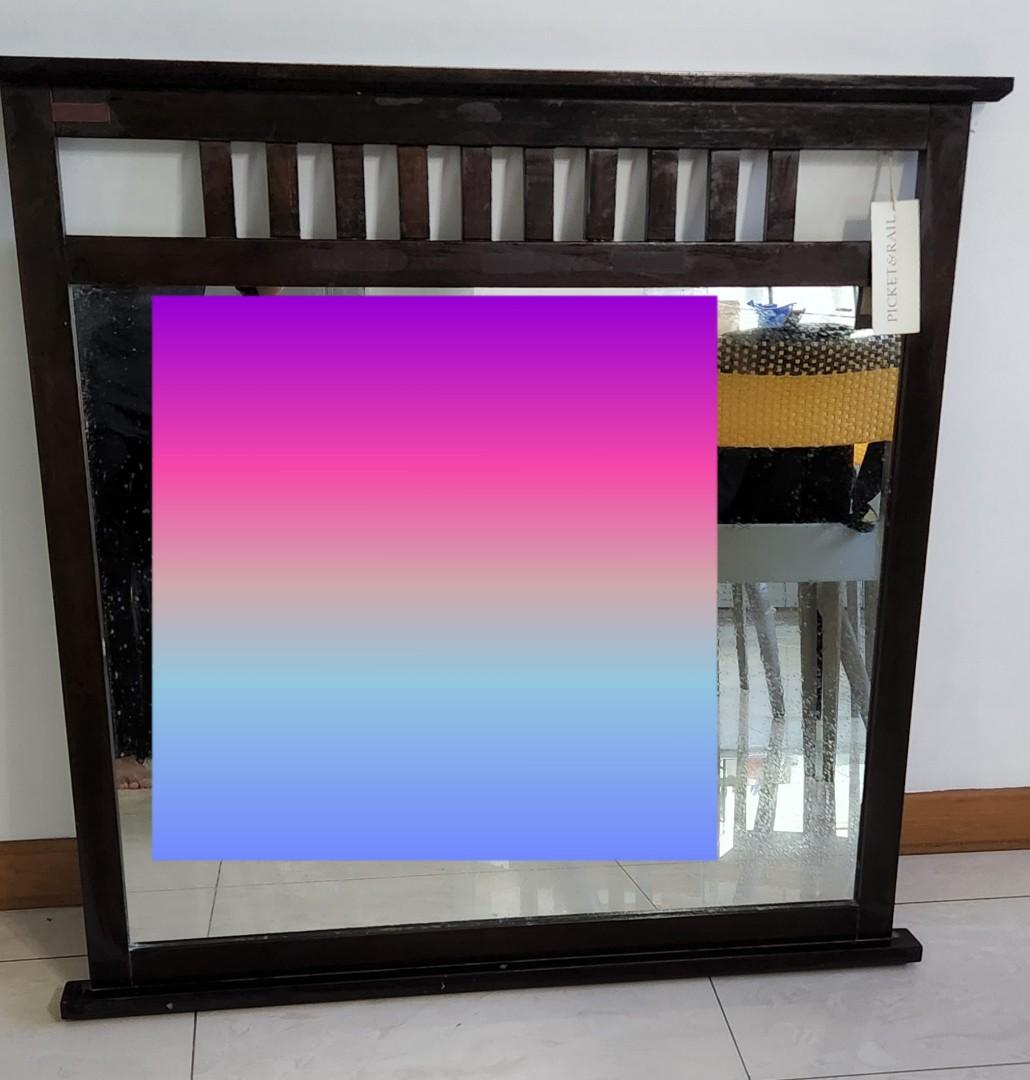 Picket and rail solid wood long chest drawers with mirror (dressing