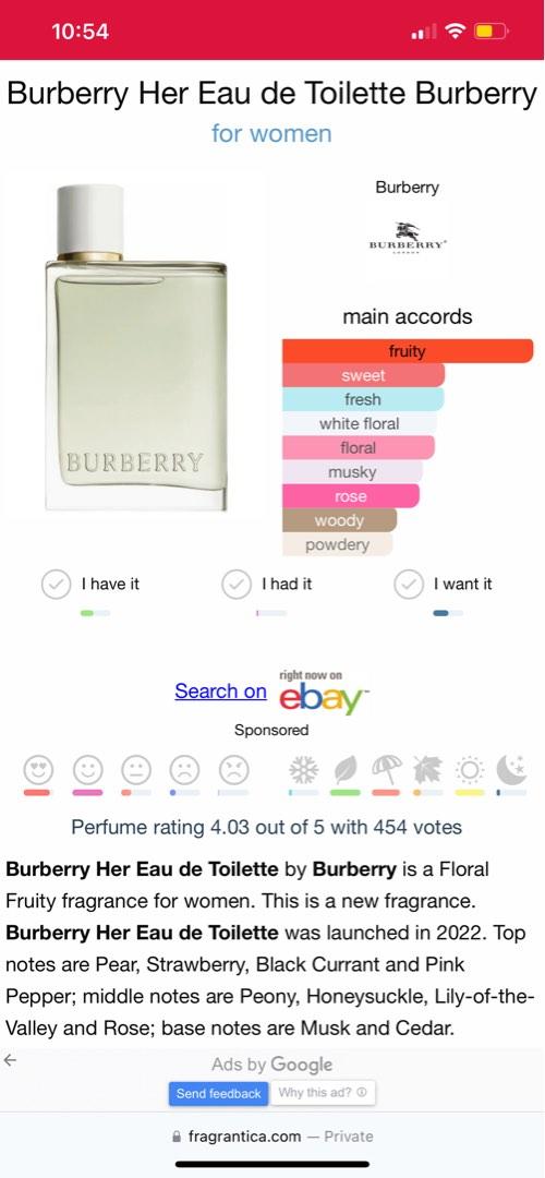Pre-Loved Burberry Her Eau de Toilette Perfume, Beauty & Personal Care,  Fragrance & Deodorants on Carousell