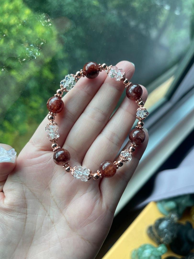 Red Hematoid Clear Quartz Design Bracelet 9mm Women s Fashion
