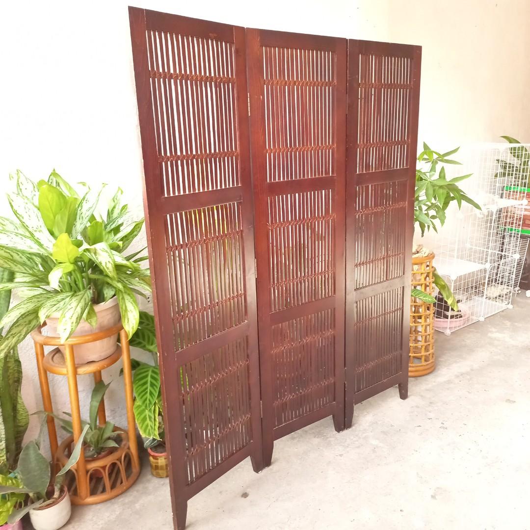 Rustic farmhouse bamboo rattan solid wood screen partition room divider ...