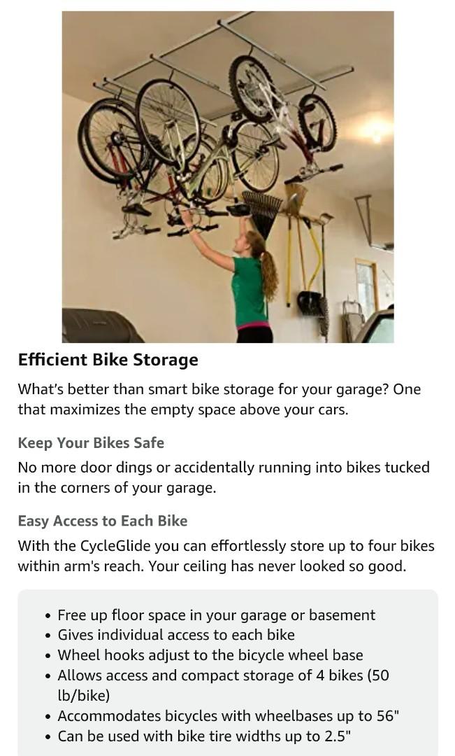Saris Bike Storage, Cycle Glide Home Bicycle Parking, Ceiling Rack - 4 Bikes,  Sports Equipment, Bicycles & Parts, Bicycles on Carousell