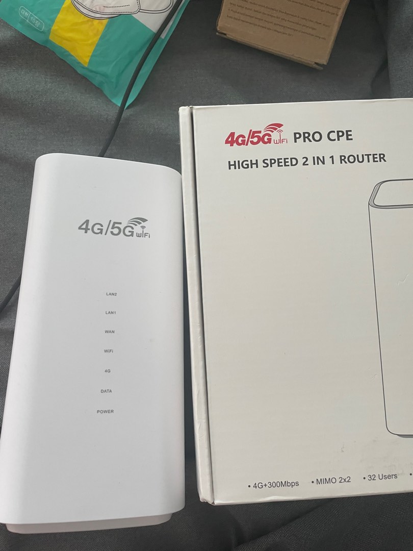 A SIM card router, a small portable device with antennas.