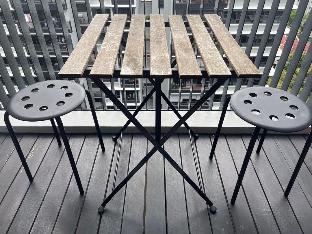 Wooden outdoor table and Stool set from IKEA, Furniture & Home Living, Outdoor Furniture on