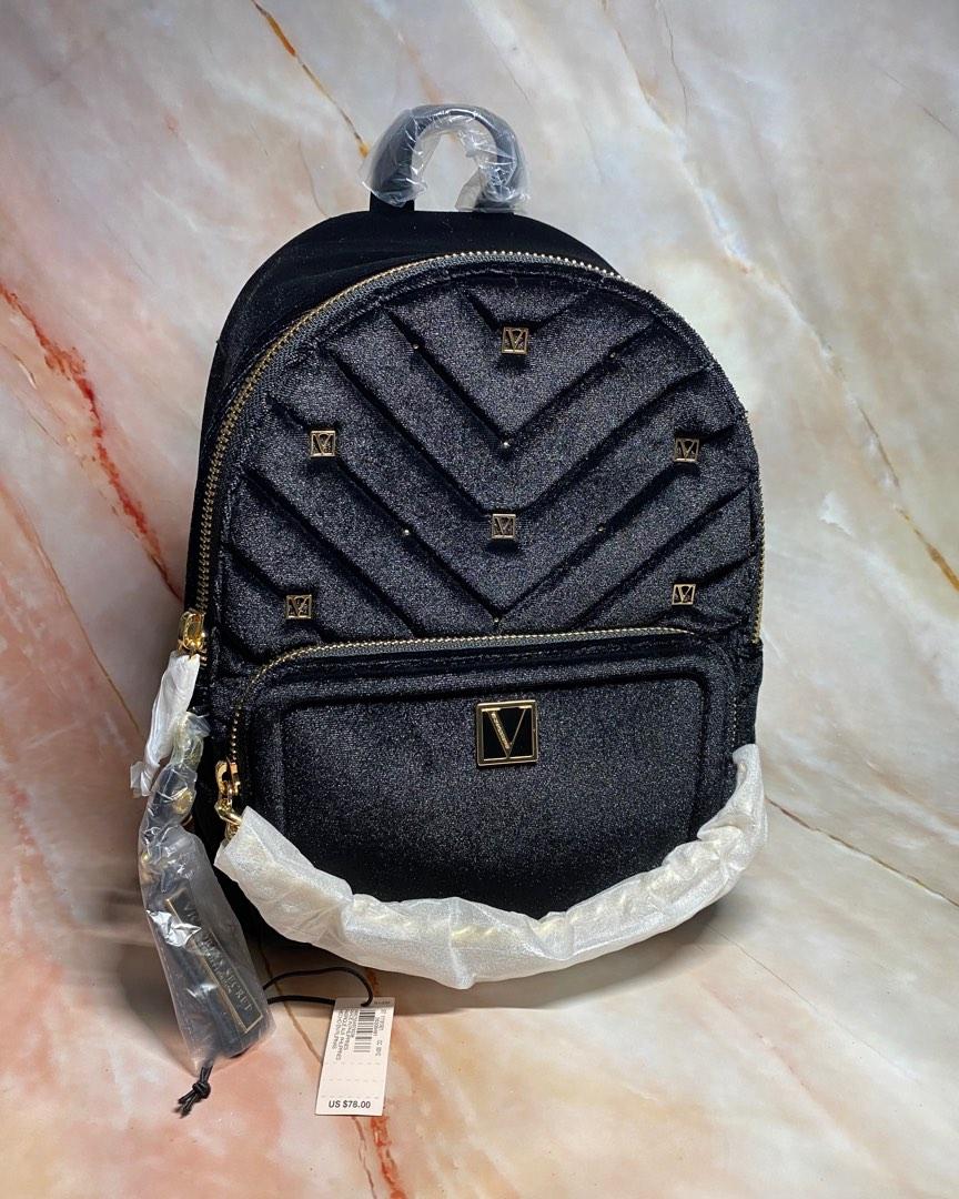 Victoria s Secret Black Velvet V Quilt Stud Backpack Luxury Bags Wallets on Carousell