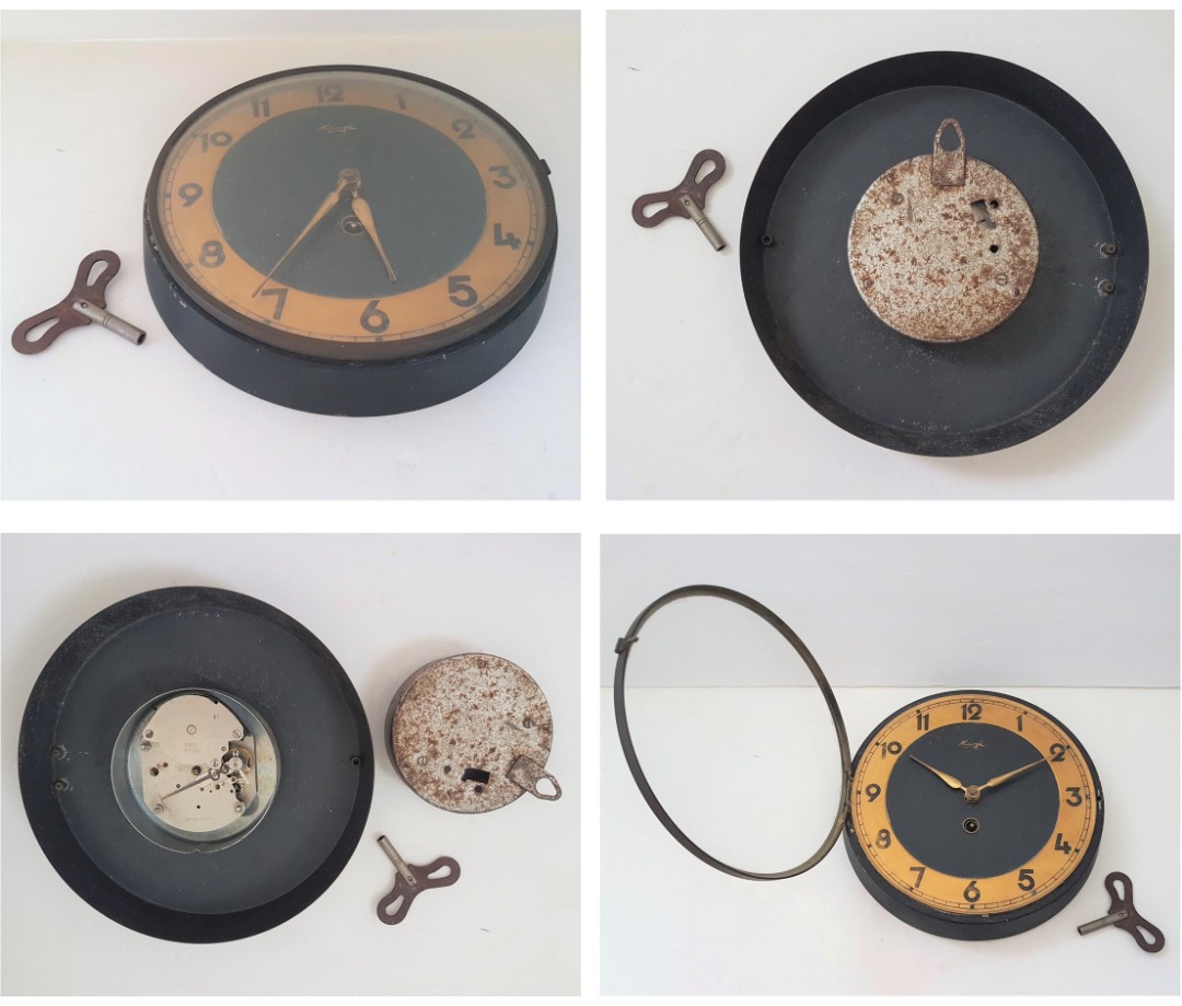 Vintage Kienzle Key Winding Clock, Germany, Brass Wall Clock, Unique