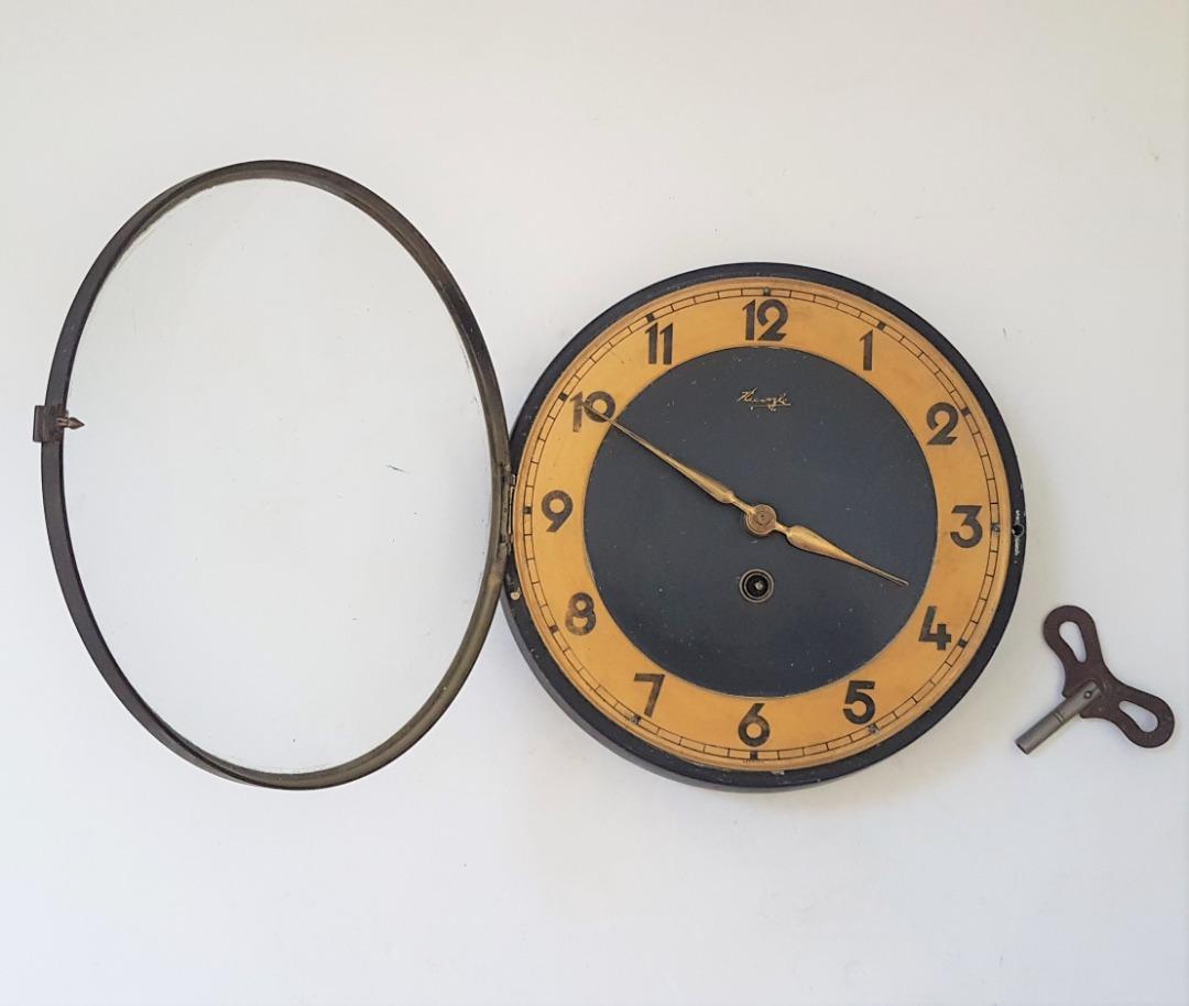 Vintage Kienzle Key Winding Clock, Germany, Brass Wall Clock, Unique