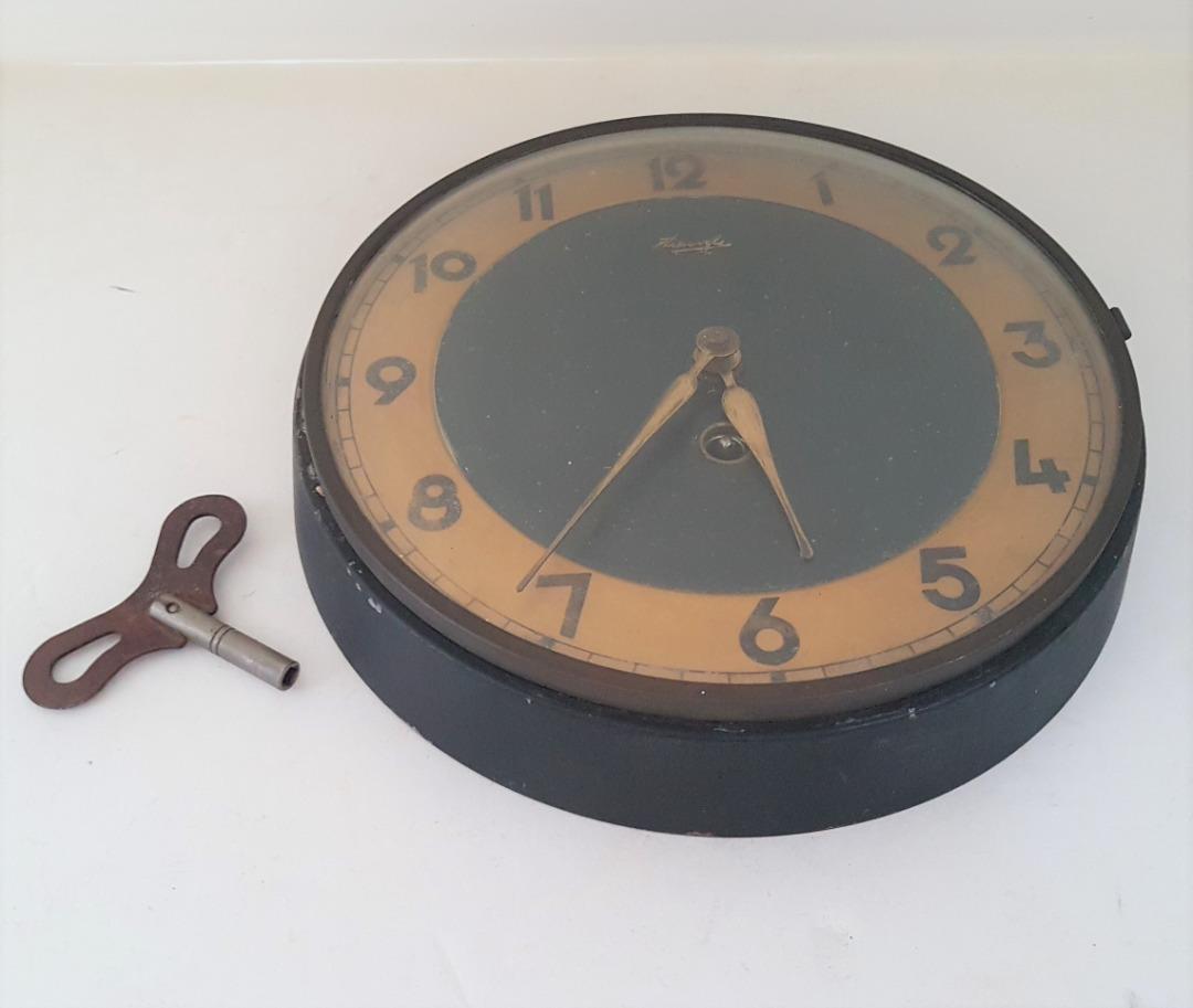 Vintage Kienzle Key Winding Clock, Germany, Brass Wall Clock, Unique