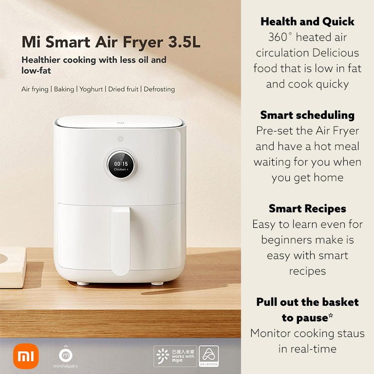 Xiaomi Mijia Smart Air Fryer 3.5L Large Capacity Without Oil Home French  Fries Machine Electric Deep Fryer APP & Voice Control