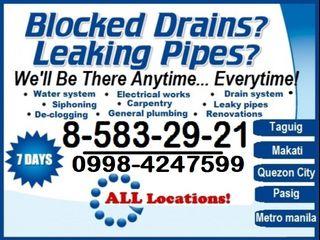 0998-4247599 / 8-583-2921 Plumbing Blocked drains Leaky pipes Declogging & installation Tubero