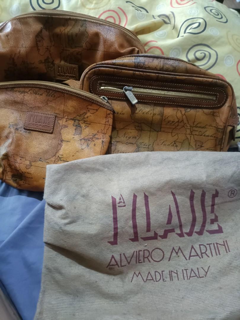 Alviero martini set authentic (3 pc) can bought separately (Category: Luxury Bags & Wallets) located in Quezon City. Submitted by bshoppe_ (Listing ID 1183899748, Image 1). Description: in very good condition. the big pouch is brand new.