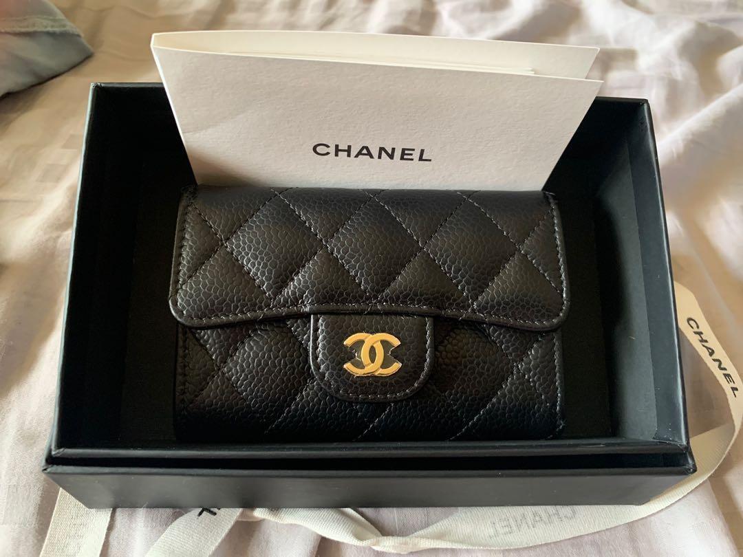 Chanel Flap Wallet Quilted Diamond Small Caviar Black in Caviar with Light  GoldTone  US