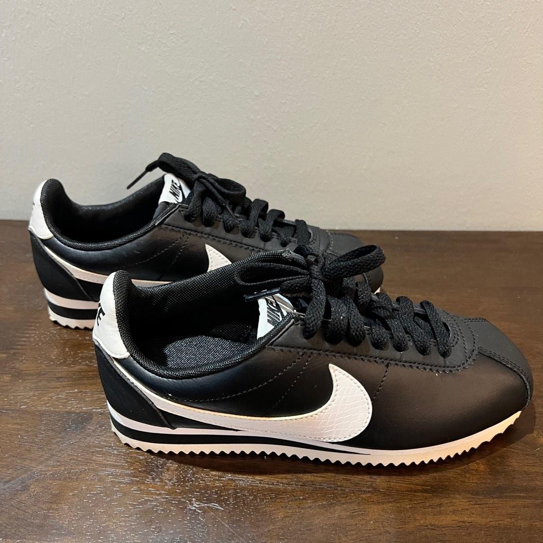 Authentic Nike Cortez Black leather with white trimmings, Women's Fashion, Sneakers on Carousell