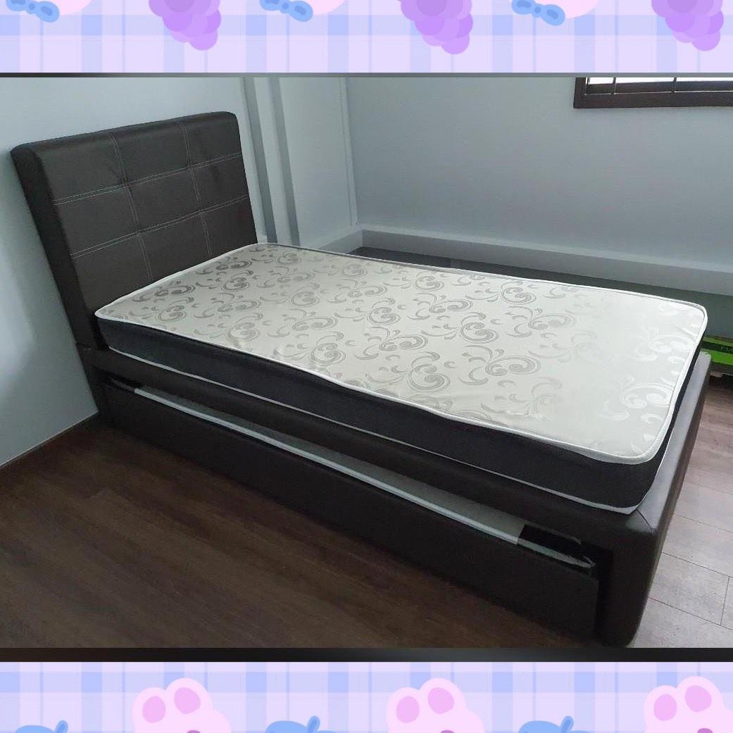 Bedframe with pull out bed / 3 in 1 Bed + pull out bed + mattress 488, Furniture & Home Living