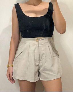 Beige High Waist Shorts