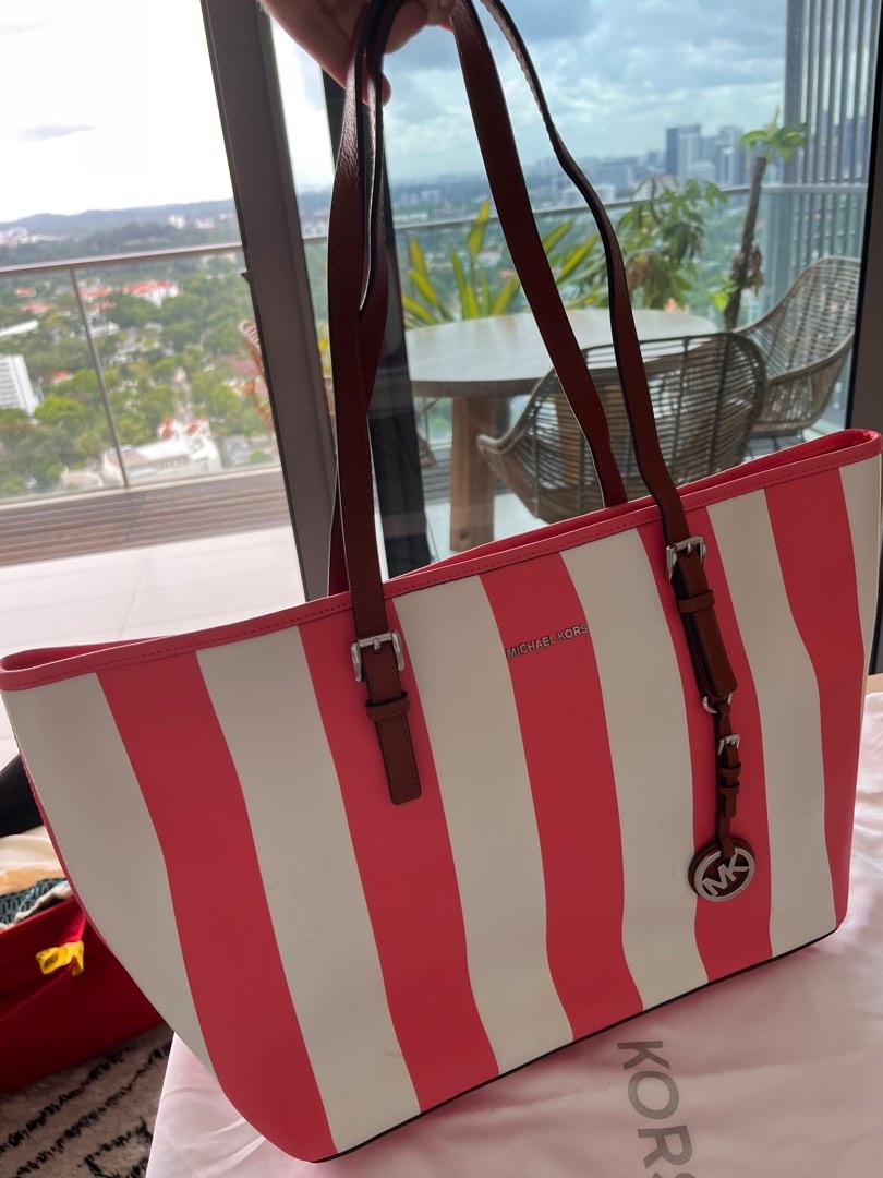 Big Michael Kors tote bag pink stripes, Luxury, Bags & Wallets on Carousell