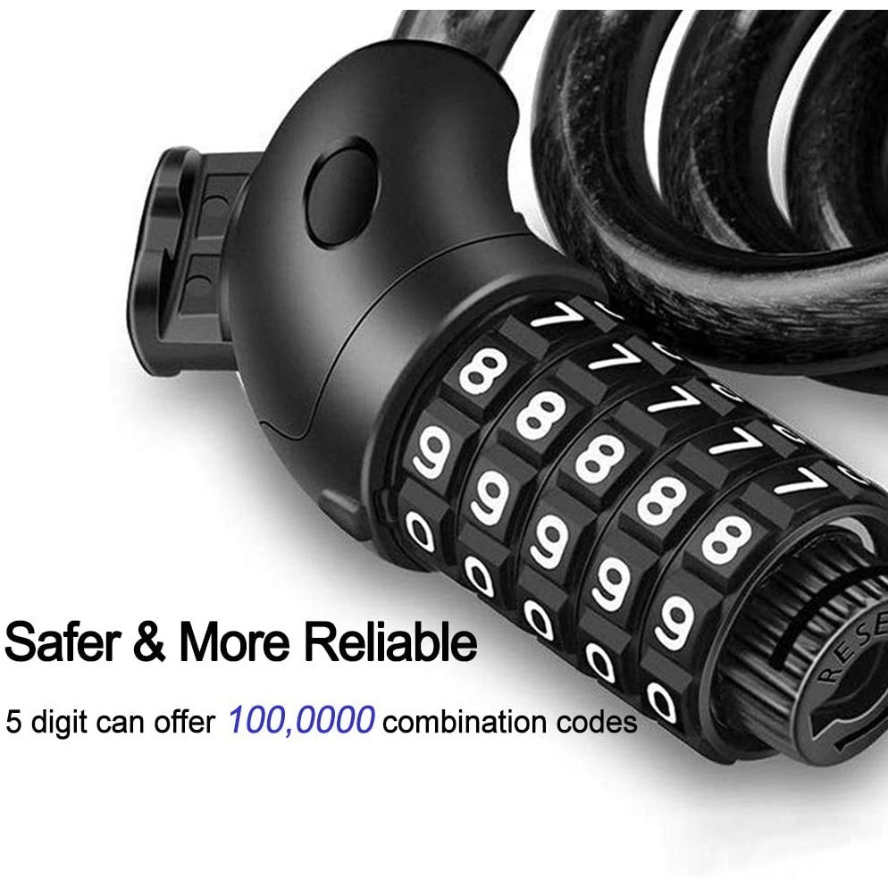 Bike Lock Cable 4 Feet High Security 5 Digit Resettable Combination