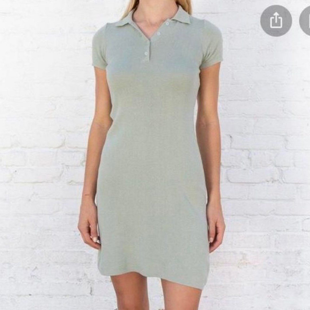 Brandy Melville Caroline Sage Green Polo Dress, Women's Fashion