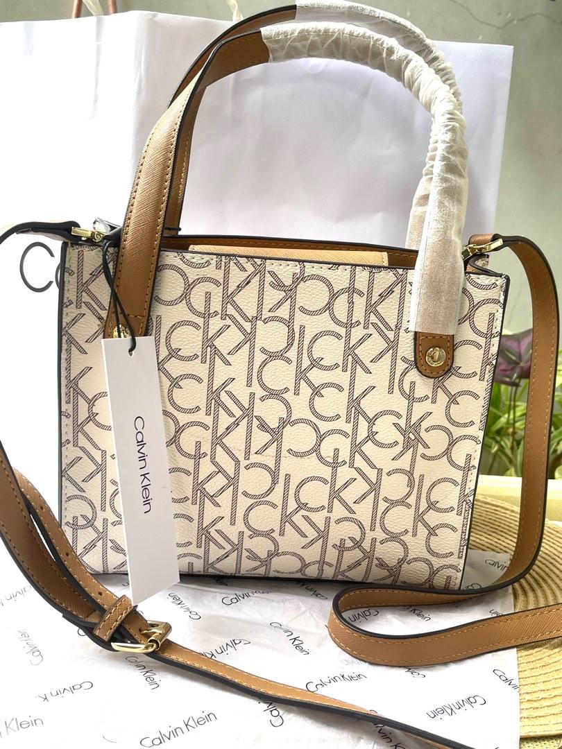 Calvin Klein Beige Brown Tote Signature Crossbody Bag! Arrived from US!,  Women's Fashion, Bags & Wallets, Cross-body Bags on Carousell