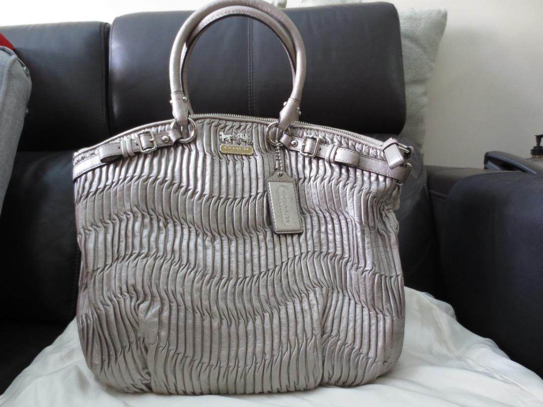 COACH MADISON GATHERED LEATHER LINDSEY HANDBAG SILVER F18643 Luxury Bags Wallets on Carousell