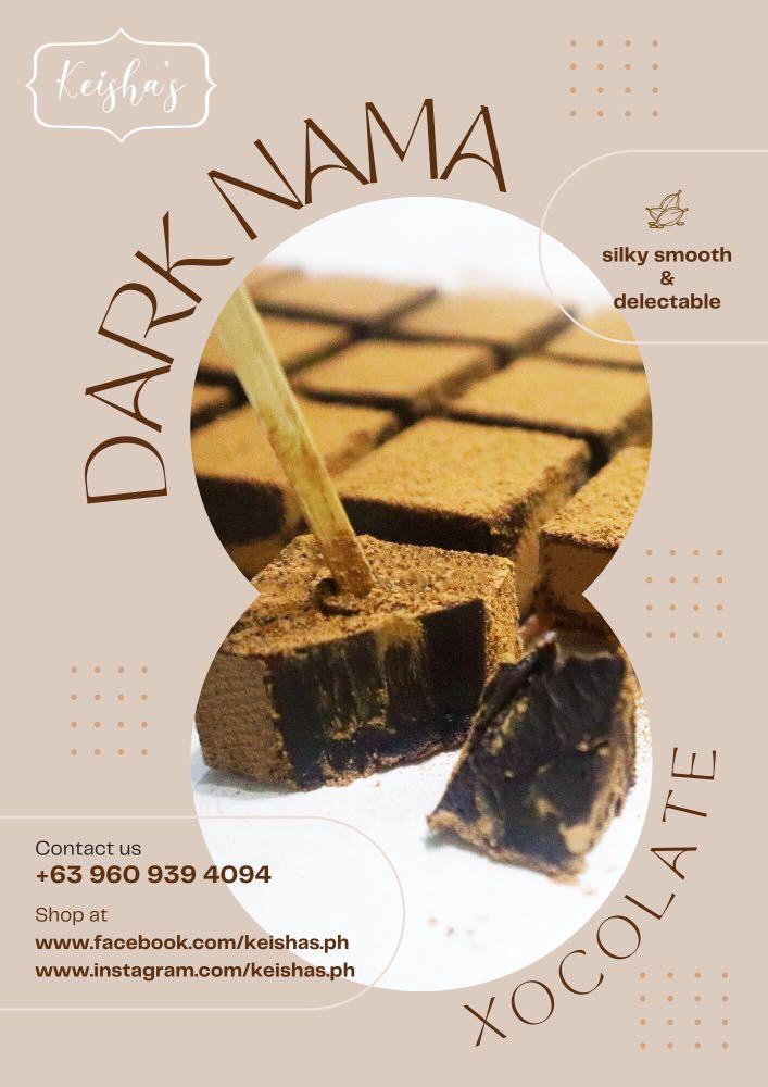 DARK NAMA XOCOLATE (Category: Other Food & Drinks) located in Cainta. Submitted by ding.store (Listing ID 1183948421, Image 2). Description: DARK NAMA XOCOLATE BOX OF 15 P170.