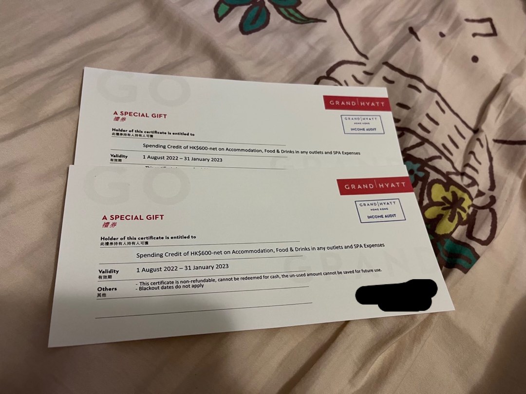 Grand Hyatt Gift Voucher $1200 門票＆禮券 兌換券 Carousell