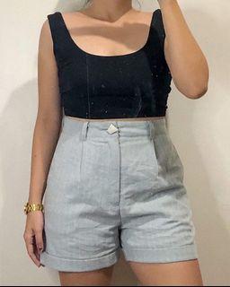 Gray High Waist Pinstripes Shorts