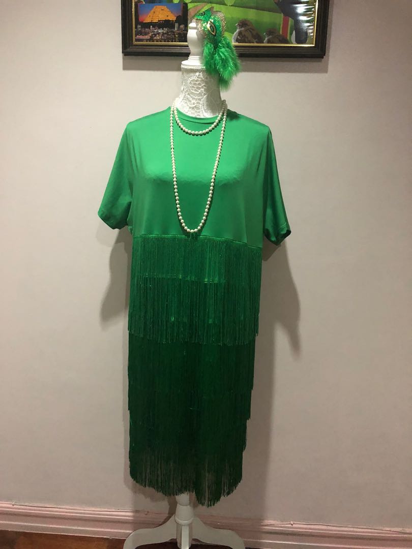 Great Gatsby dress/ fringe dress/ flapper dress / green gatsby dress