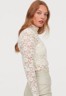 H M White Lace Turtleneck Top