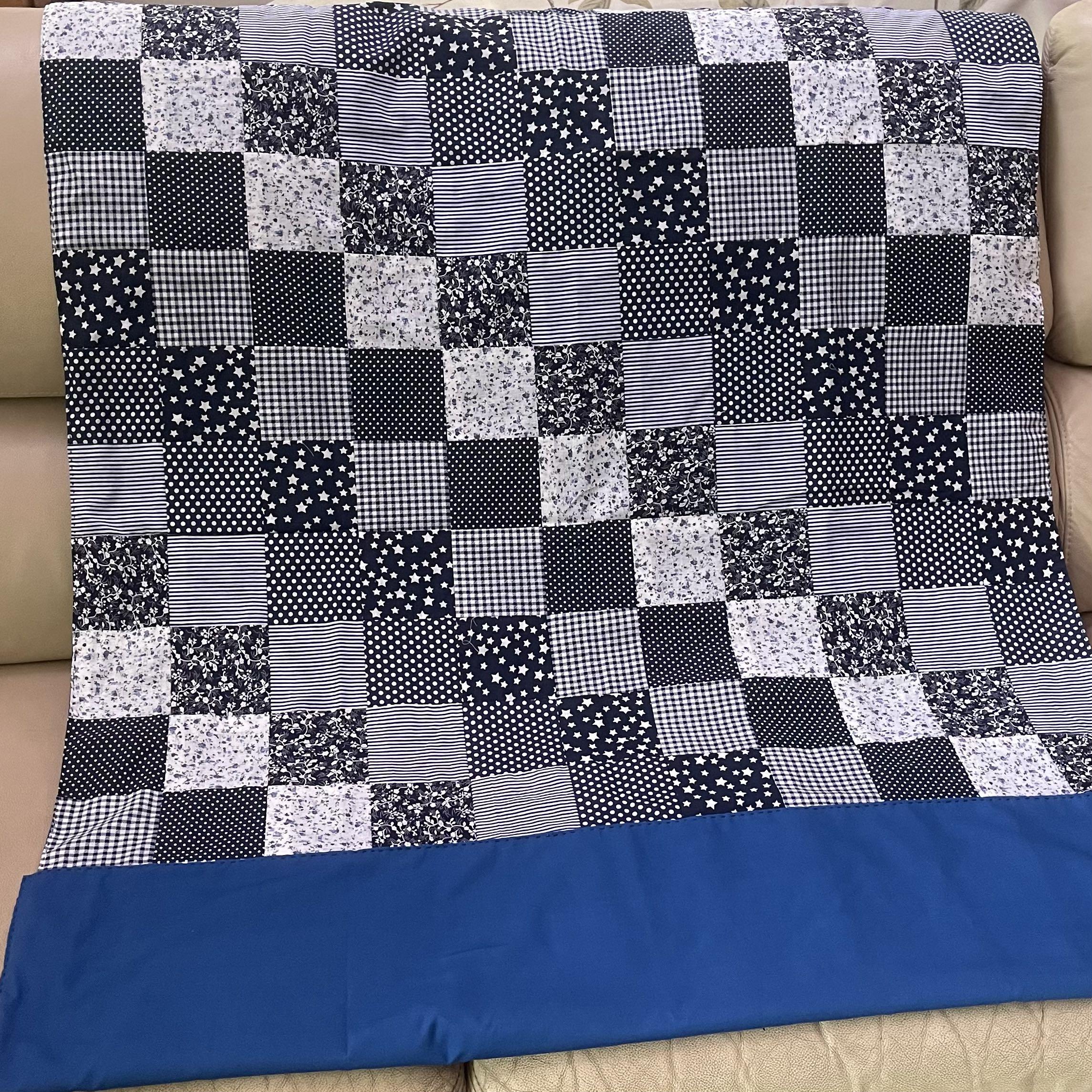 Hand-stitch Patchwork Blanket in Navy Blue , Furniture & Home Living ...
