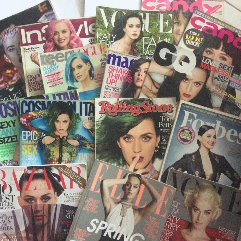 Katy Perry magazines (Category: Magazines) located in Quezon City. Submitted by responsivenako_pramis (Listing ID 1183980956, Image 1). Description: 150 each, all in great condition. Will give discounts if getting multiple items. Huge discount for set buyer. Candy Magazine PH, December 2009 Candy Magazine PH, October 2010 Instyle US, October 2011 Teen Vogue US, May 2012 Marie Claire US, January 2014 GQ US, February 2014 Cosmopolitan US + PH, July