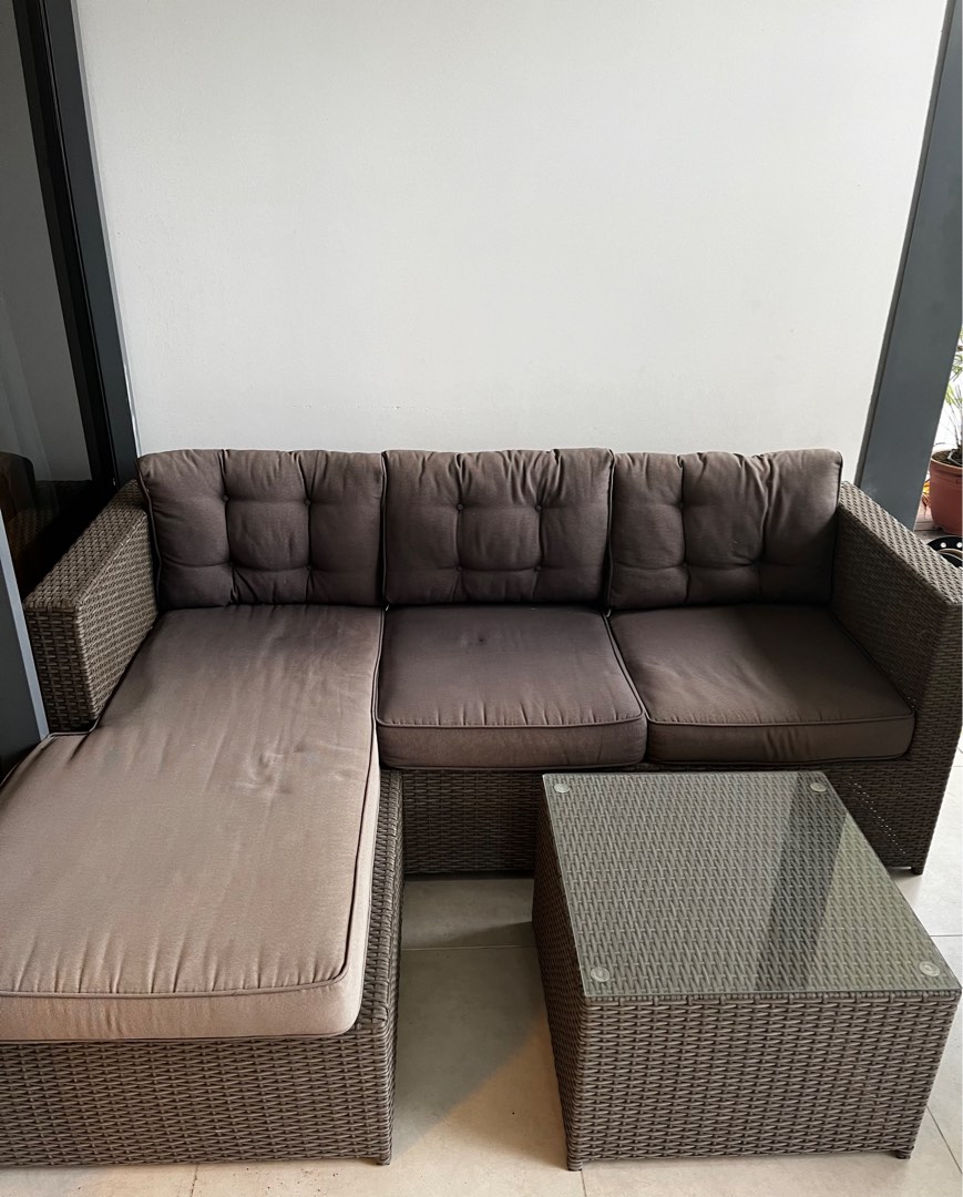 L Shape outdoor couch and table set, Furniture & Home Living, Outdoor