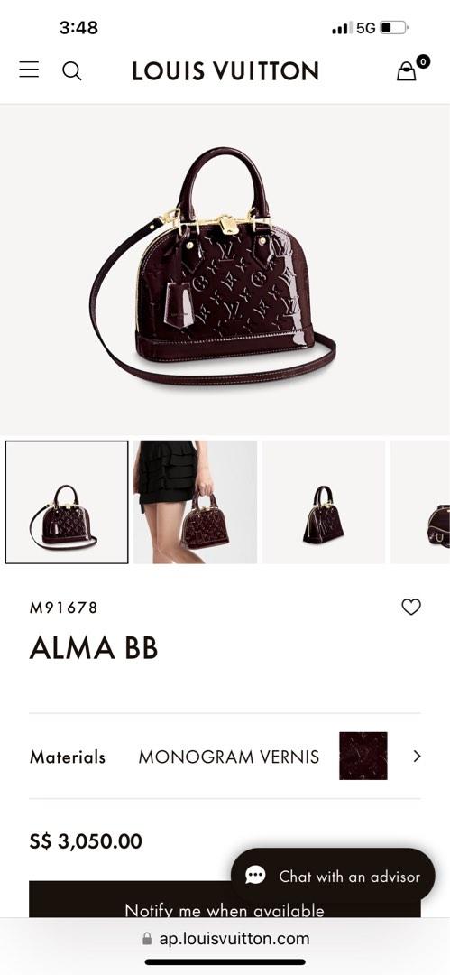 Alma BB Monogram Vernis Leather in Violet - Handbags M91678