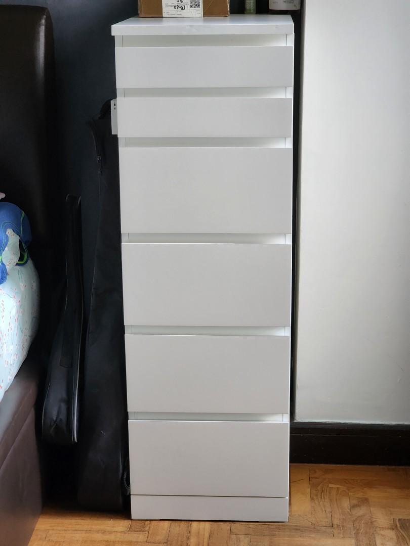 MALM Chest of 6 drawers, white/mirror glass, 40x123 cm, Furniture