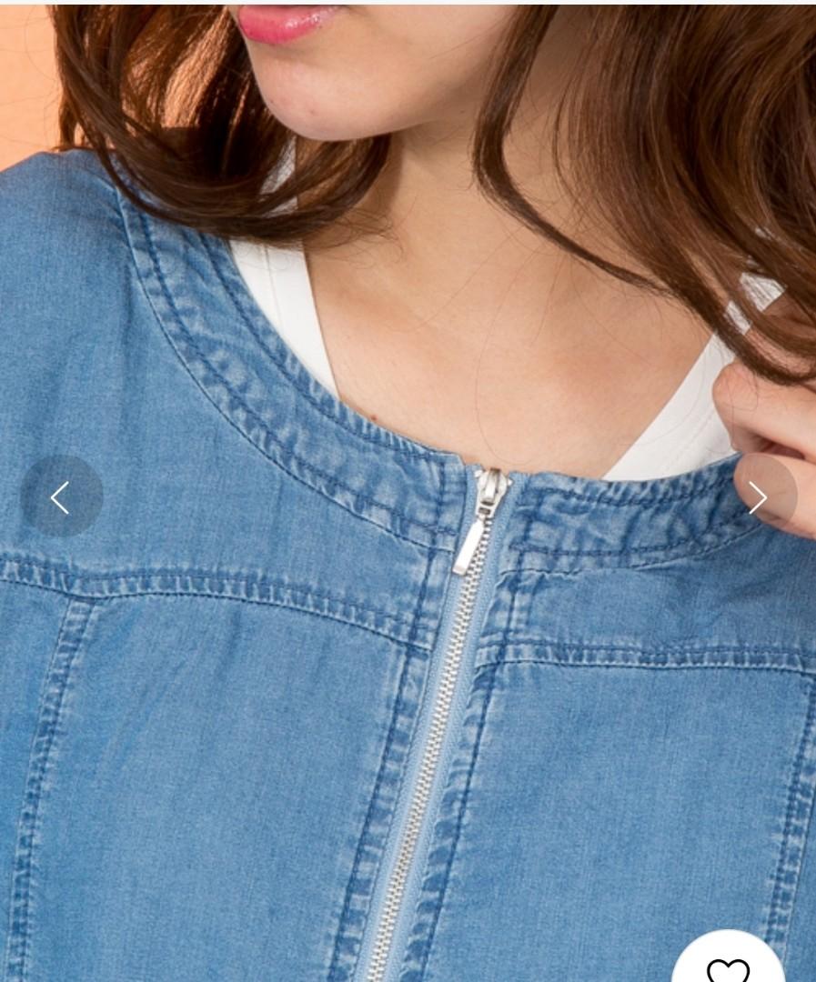 MARBLE WALTZ 日本品牌休閒圓領後抓皺七分袖拉鍊牛仔外套, 她的時尚, 外套及戶外衣服在旋轉拍賣