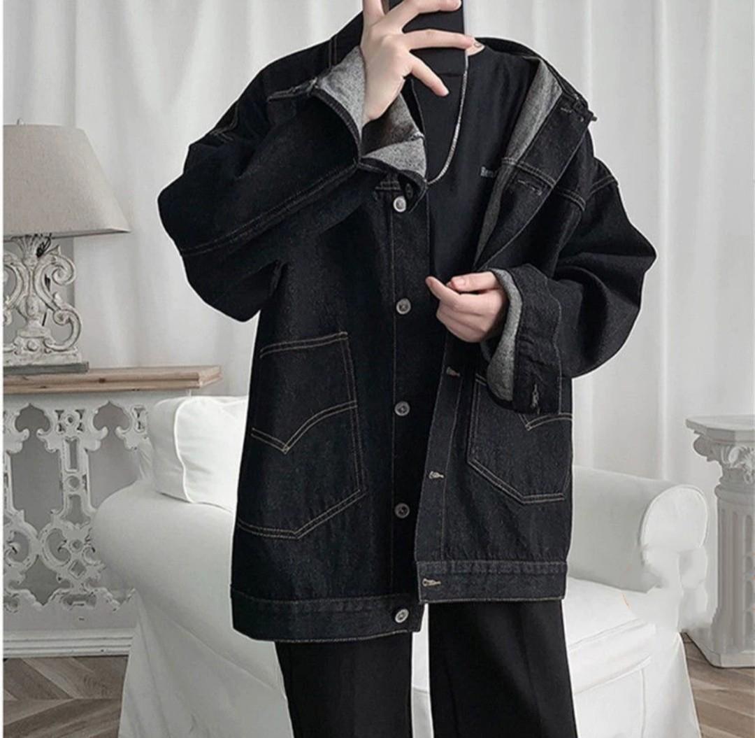 Men denim black jacket size M 3XL plus size men denim jacket