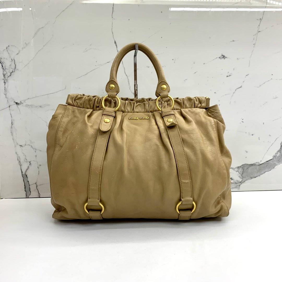 MIU MIU BROWN LEATHER TWO WAY TOTE BAG 227023533 ], Luxury, Bags