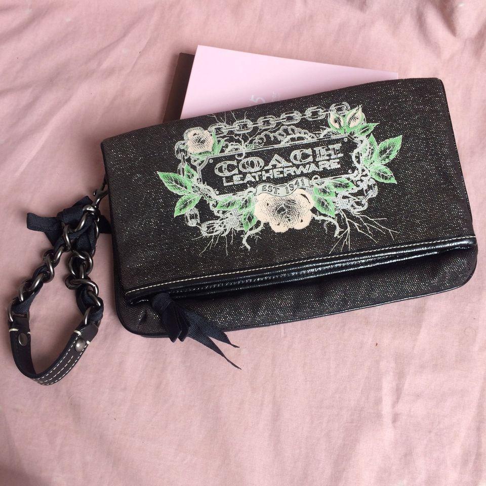 ORIGINAL COACH 42671 Black Tattoo Foldover Clutch or Wristlet Purse PRELOVED