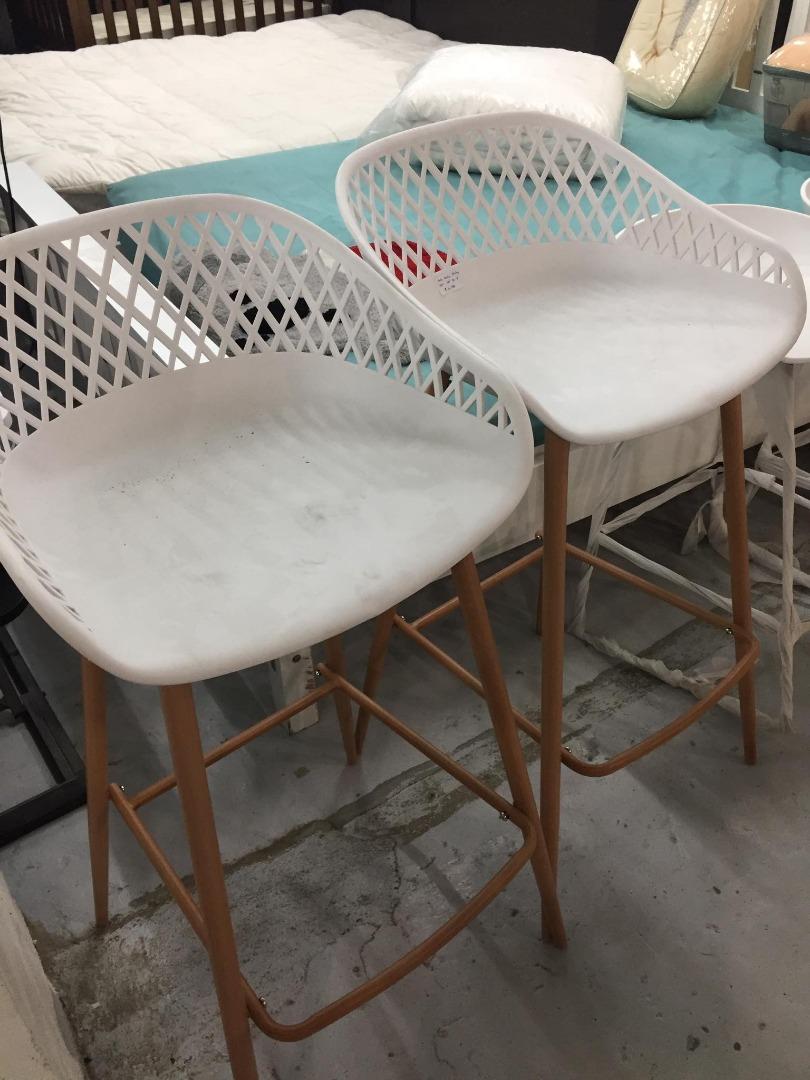 OVELA SET OF 2 LEERDAM BAR STOOLS (PASTEL WHITE) , Furniture & Home