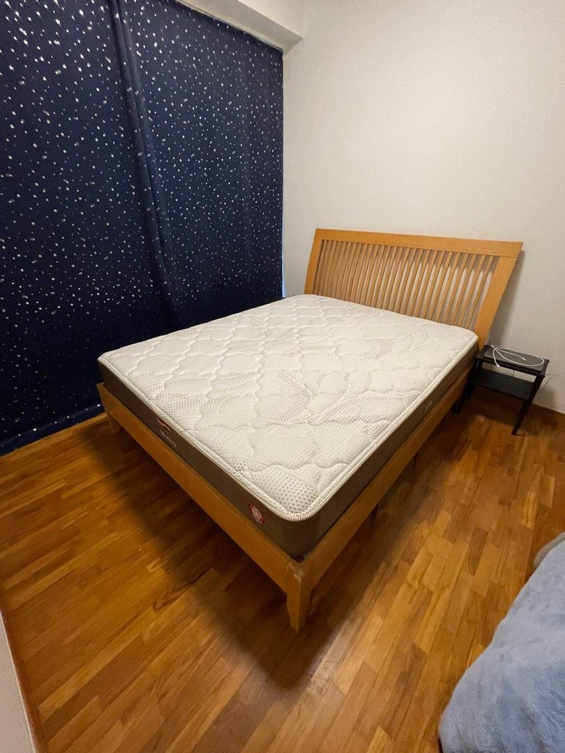 Queen Wooden Bedframe & Slumberland Marisa Mattress, Furniture & Home