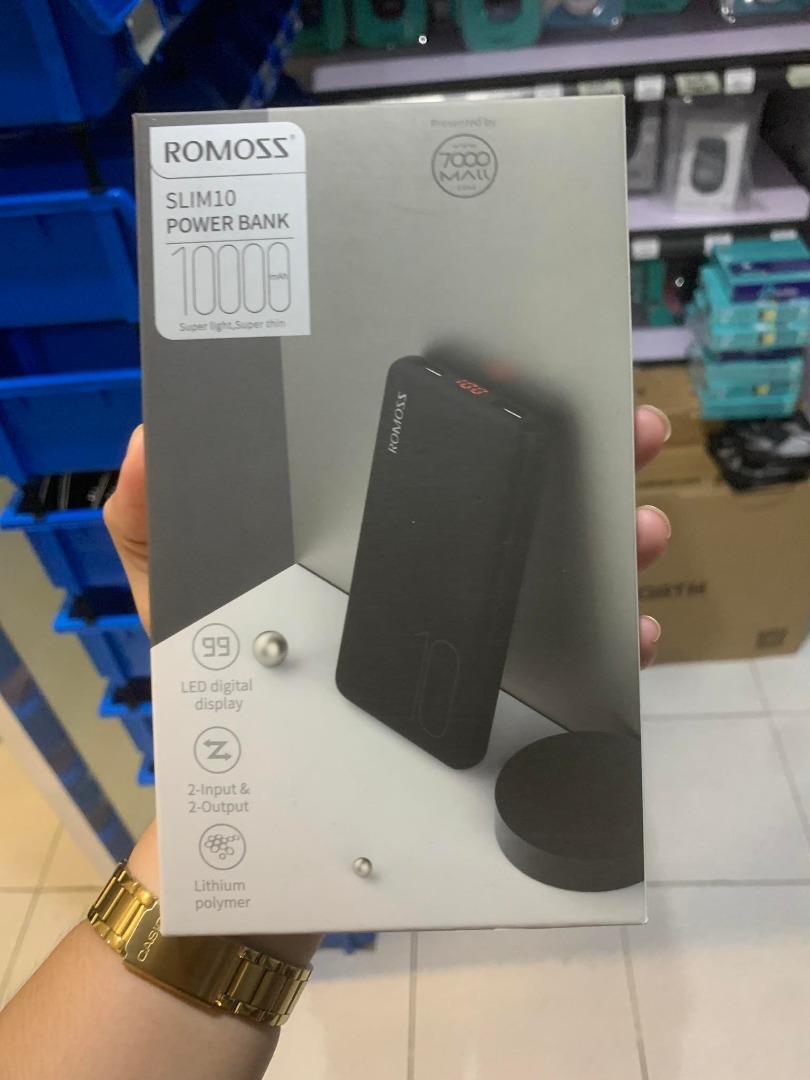 Romoss 10000mah Powerbank 2x USB Output slim Light Black SLIM10, Mobile ...