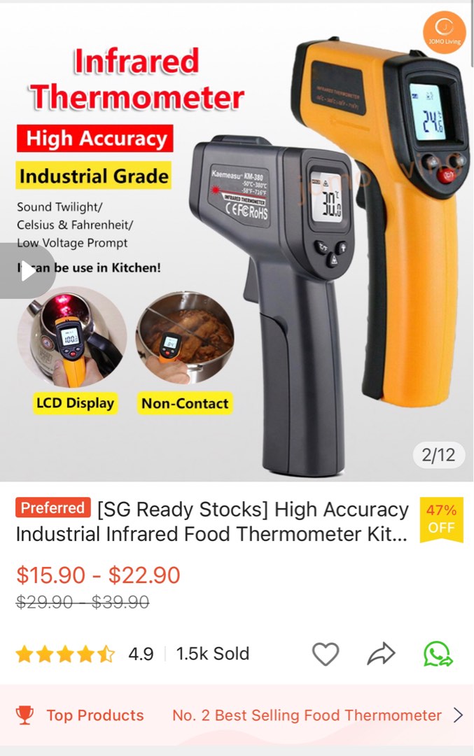 [SG Ready Stocks] High Accuracy Industrial Infrared Food Thermometer Kitchen Cooking Baking