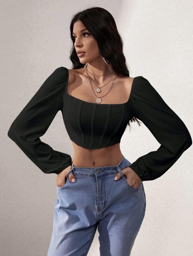 Shape Stone Cotton Padded Lace Up Corset Crop Top
