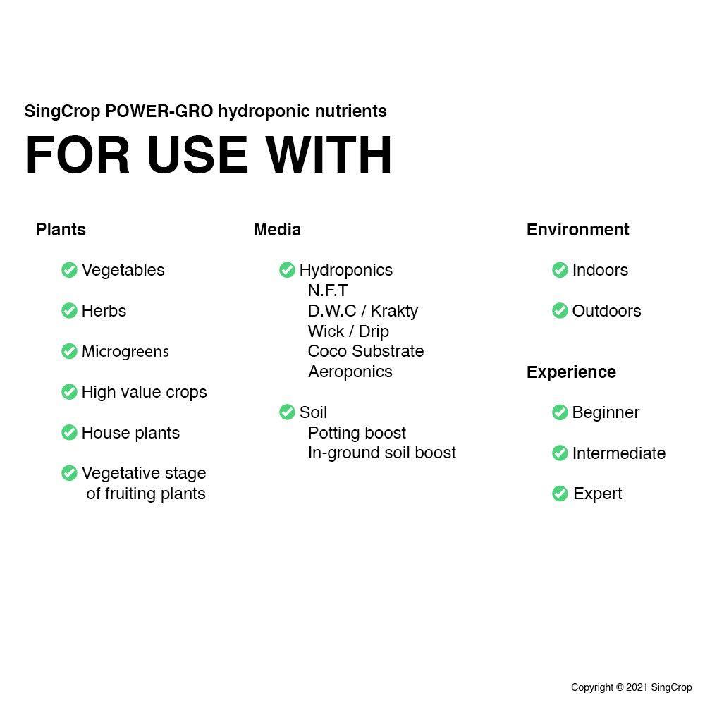 SingCrop POWERGRO 250x for leafy greens / Hydroponic Nutrients A & B