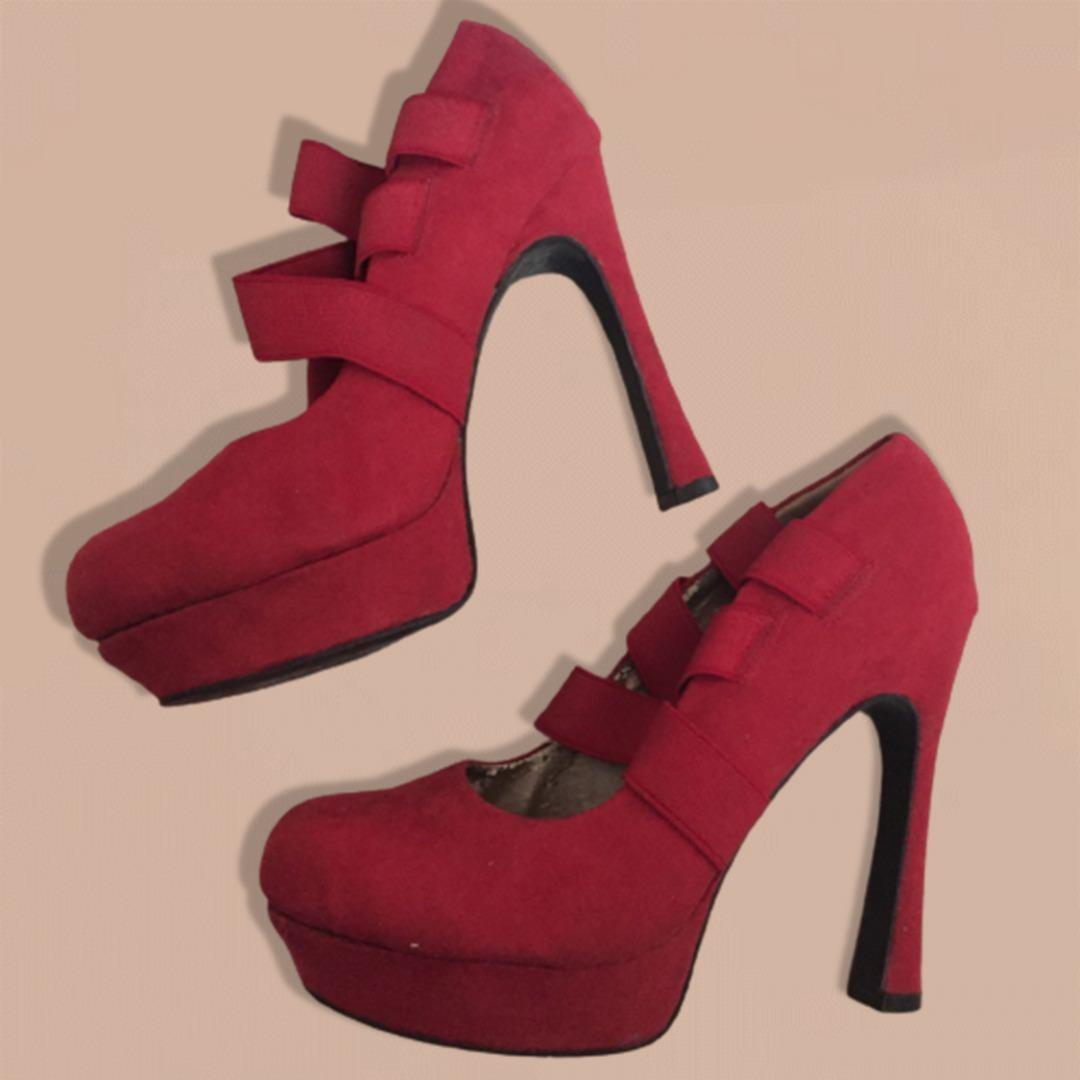 Sole Desire Red Strap Suede High Platform Heels Y2K Doll Dolly Barbie