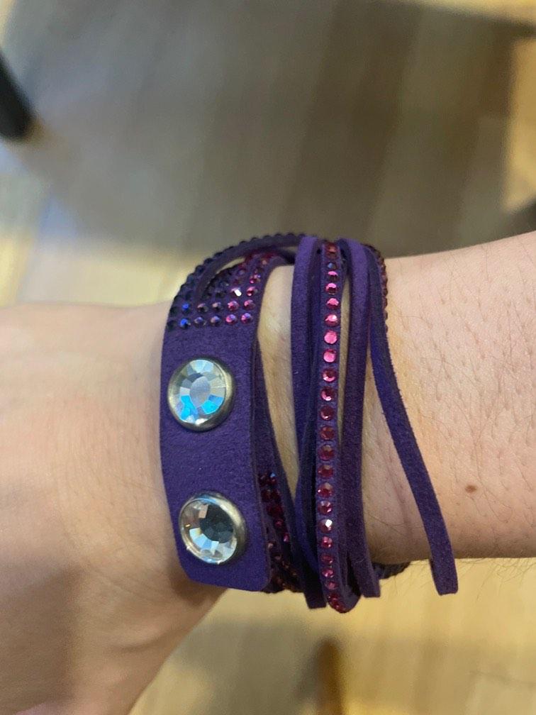 Swarovski purple leather crystal bracelet Women s Fashion
