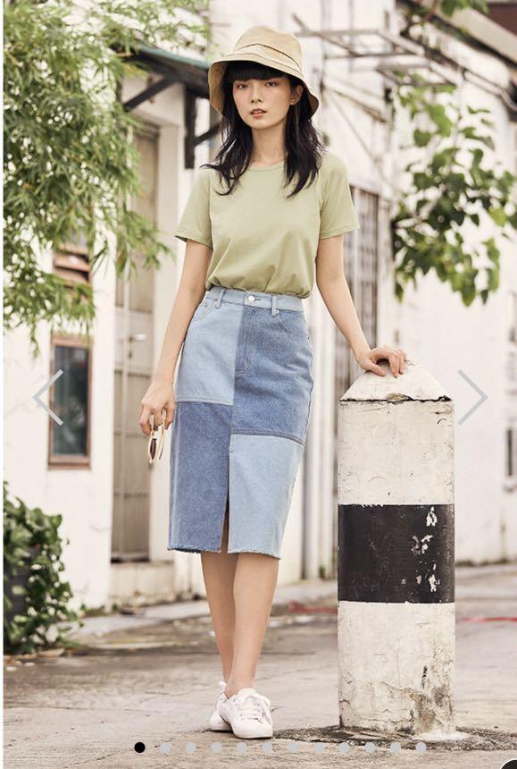 Denim midi cheap skirt xs