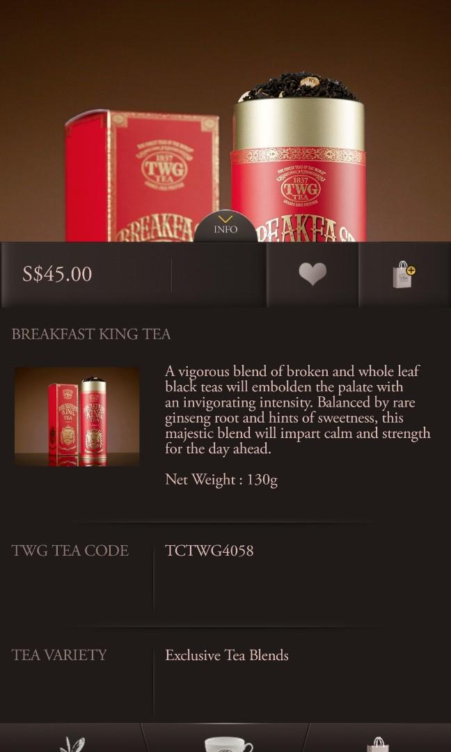 TWG breakfast king tea Haute Couture Tea collection, Food & Drinks