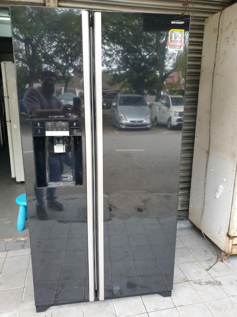 Used Sharp inverter side by side Black glass doors fridge 538L with